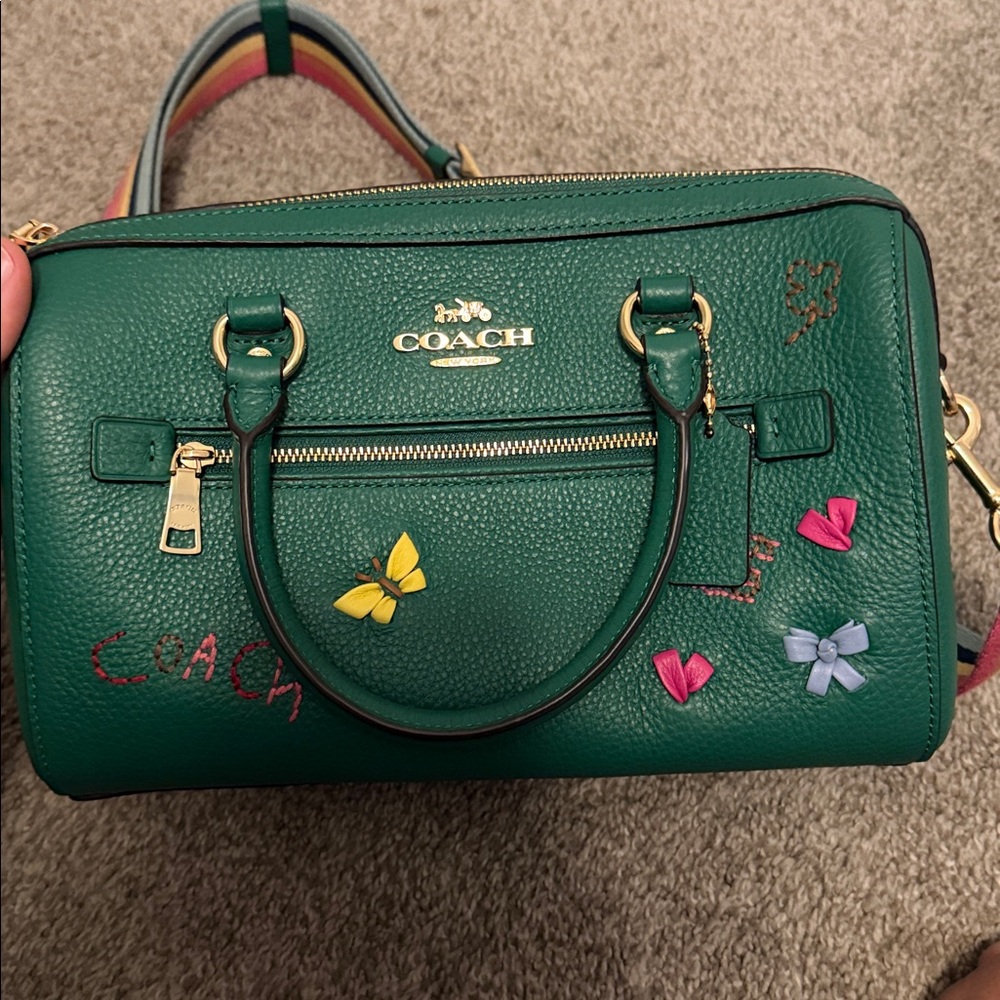 Coach Rowen Green Satchel with Colorful Diary Embroidery C8280 - Picture 10 of 13